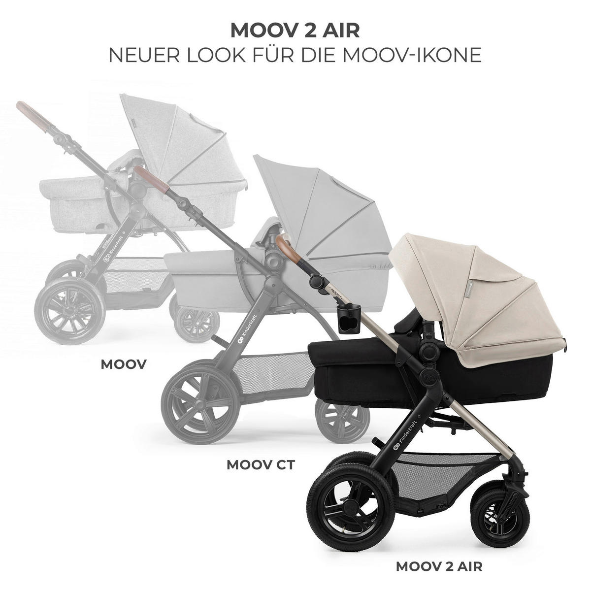 KINDERWAGENSET Moov 2 Air 3in1  - Greige/Goldfarben, Basics, Textil/Metall (60/86,5/106cm) - Kinderkraft