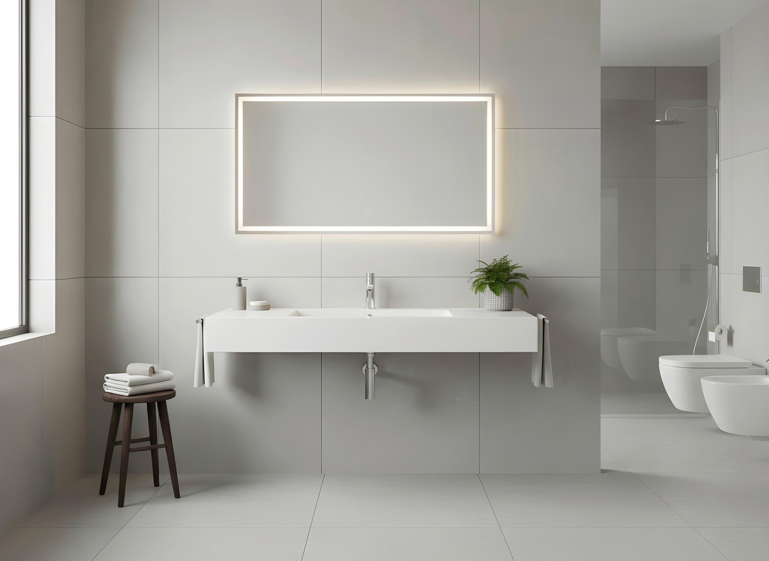 Thumbnail - Badezimmerspiegel, Glas, rechteckig, 100x70x4.5 cm, Made in Germany, senkrecht und waagrecht montierbar, Badezimmer, Bad...