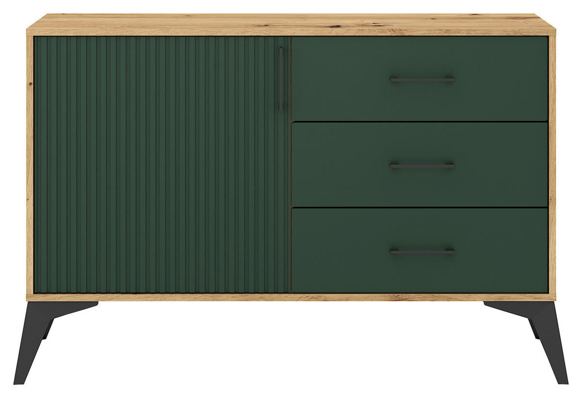 KOMMODE Lugo  in 112,5/78,4/42 cm  - Dunkelgrün/Schwarz, Design, Holzwerkstoff/Metall (112,5/78,4/42cm) - Boxxx