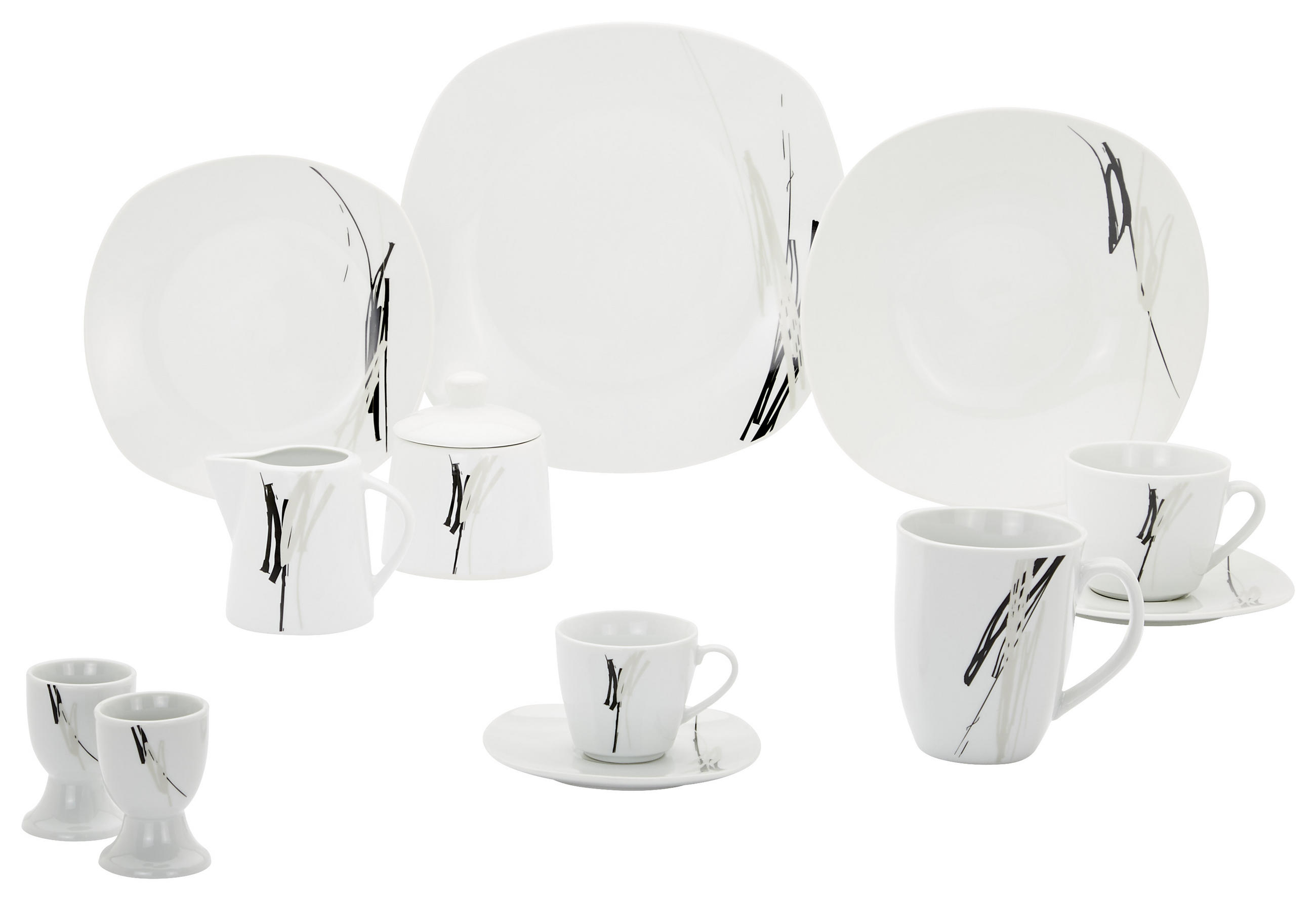 SERVICIU DE MASĂ COMPLET 62 piese  - alb/negru, Design, ceramică - Boxxx
