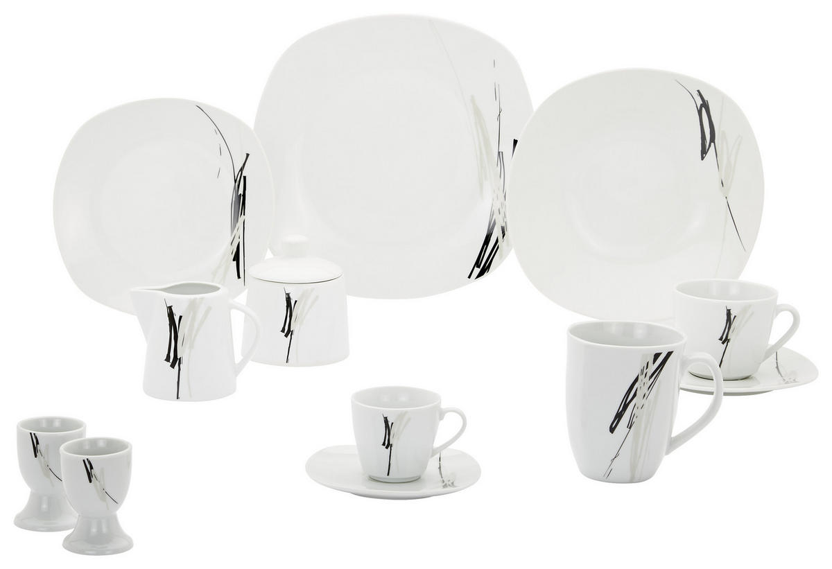 KOMBINOVANÝ SERVIS 62-dielne, porcelán keramika  - čierna/sivá, Design, keramika - Boxxx