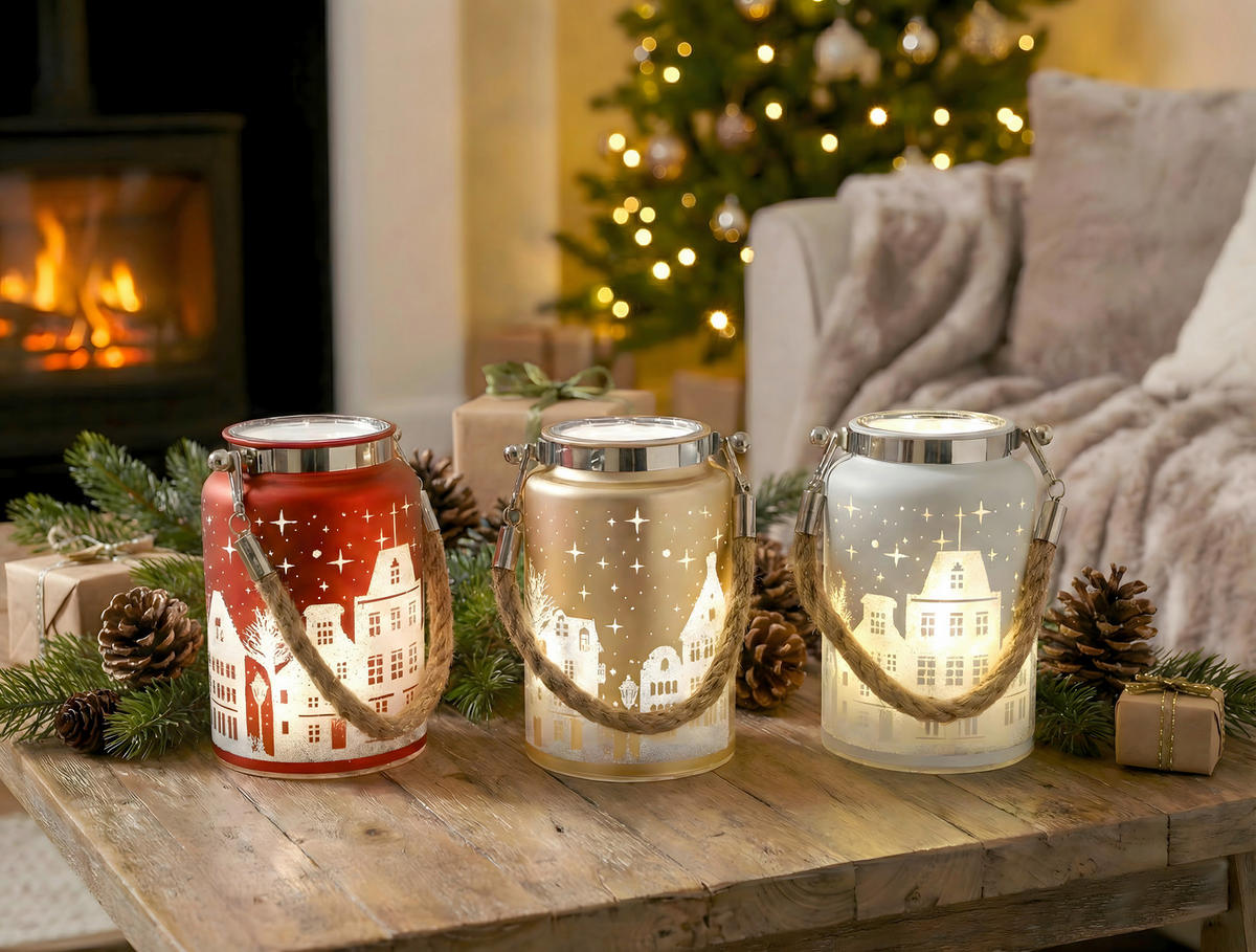 LED-WEIHNACHTSFIGUR  - Beige/Rot, LIFESTYLE, Glas (8/12cm)