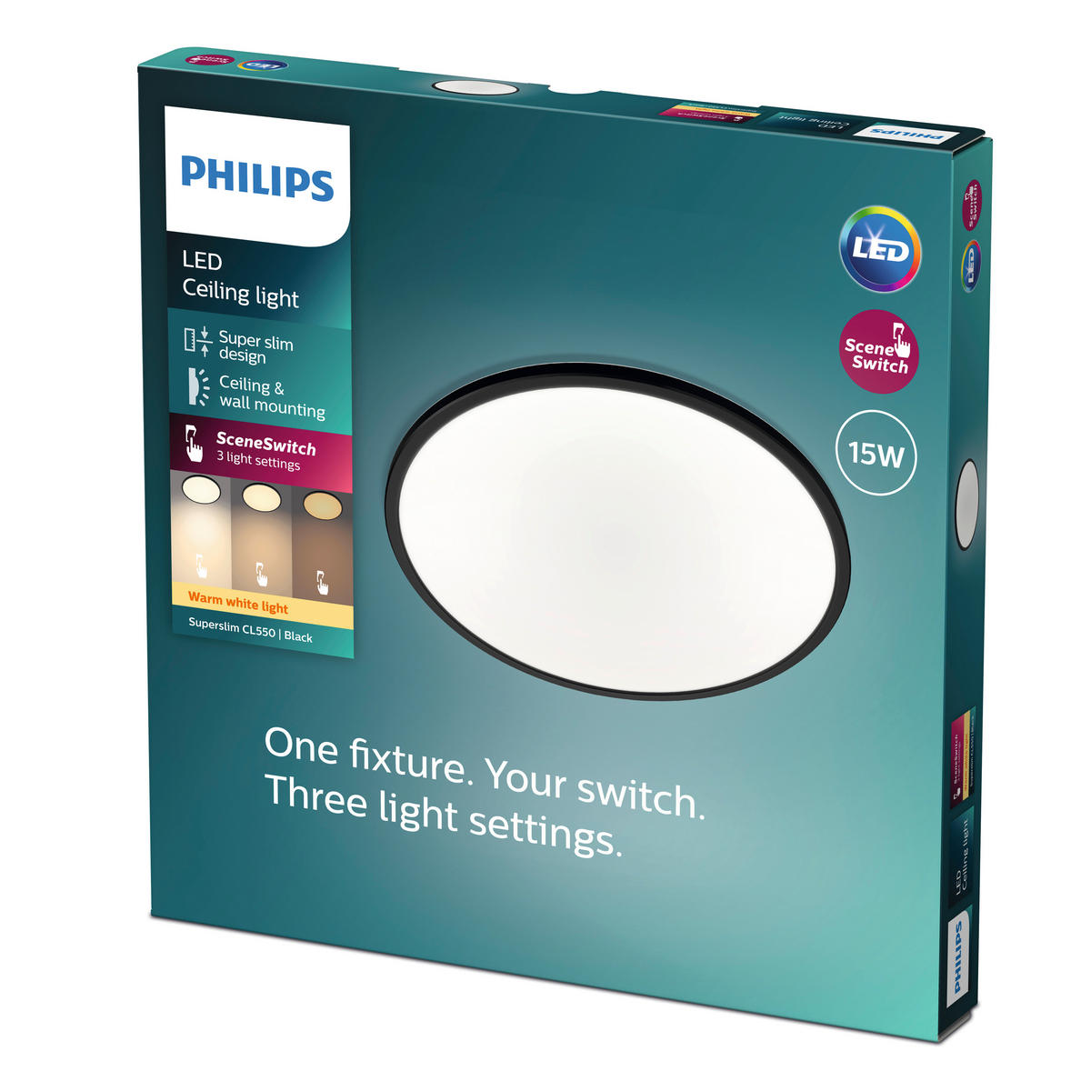 DECKENLEUCHTE Superslim 25/2,3/25 cm   - Schwarz, KONVENTIONELL, Kunststoff (25/2,3/25cm) - Philips