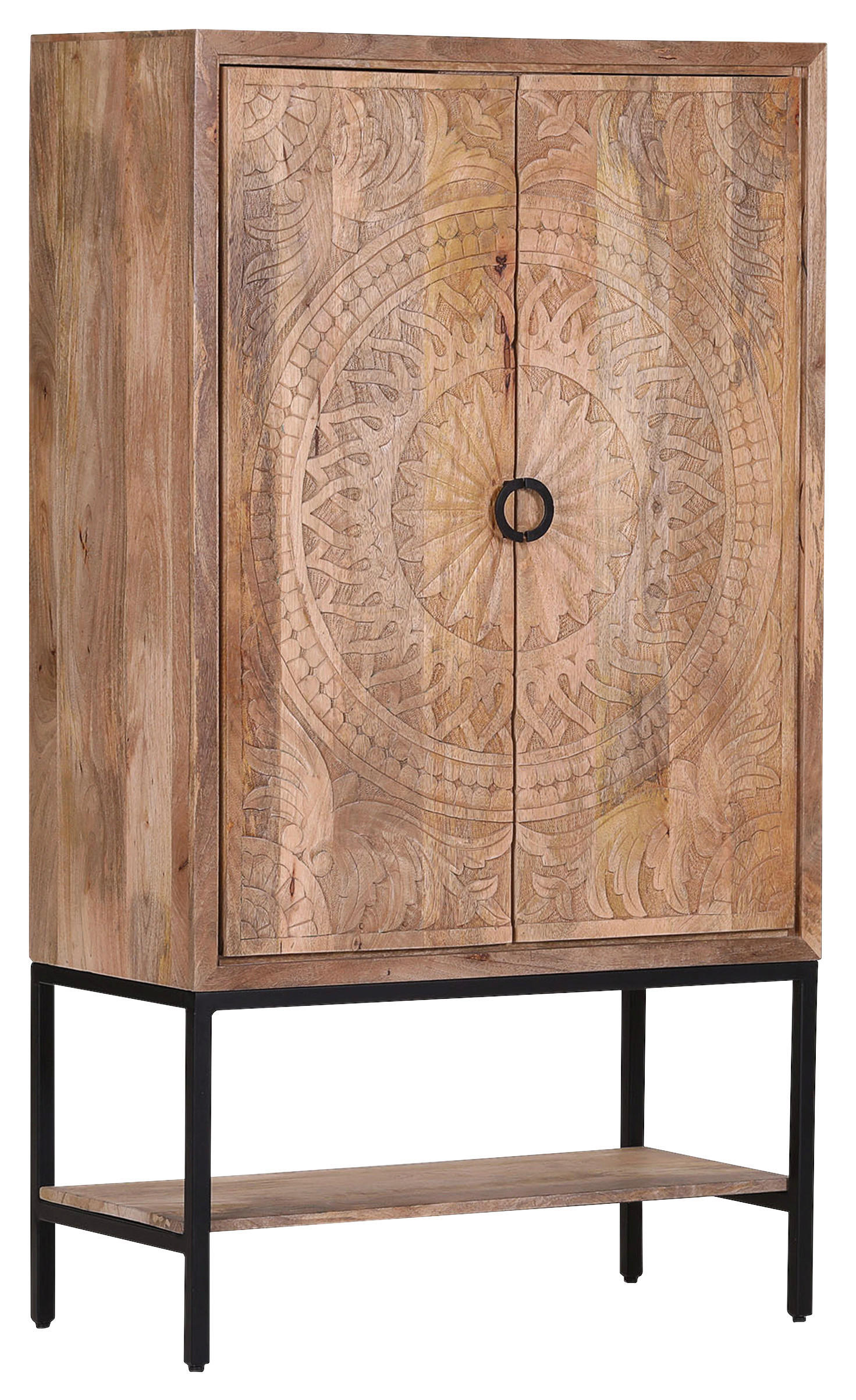 BARSCHRANK Mangoholz massiv Naturfarben  - Schwarz/Naturfarben, Design, Holz/Metall (90/160/45cm) - Landscape