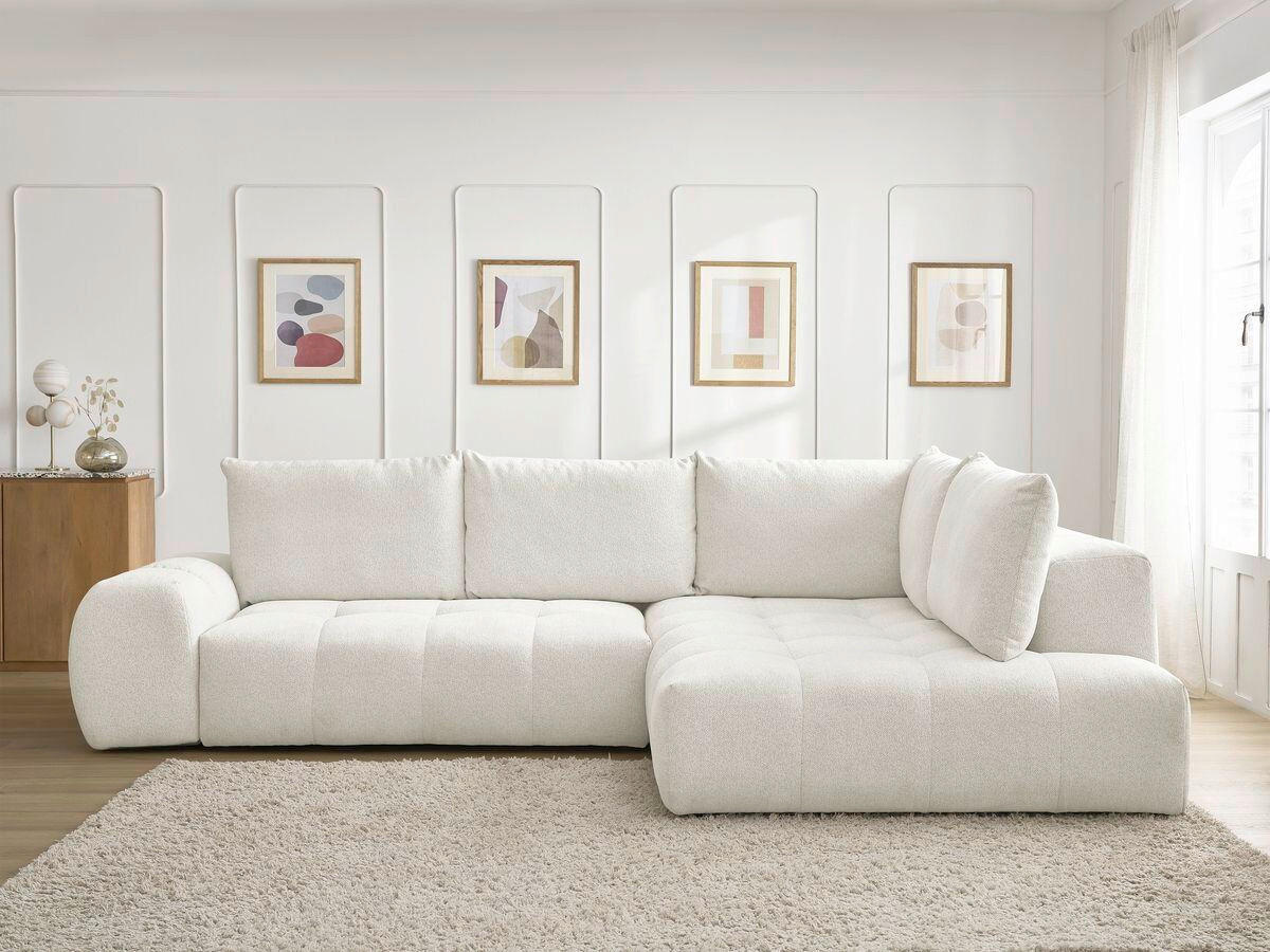 ECKSCHLAFSOFA EVEREST  mit Rücken echt, Armteil links, Armteil rechts Flachgewebe Weiß  - Schwarz/Weiß, MODERN, Kunststoff/Textil (320/212cm)