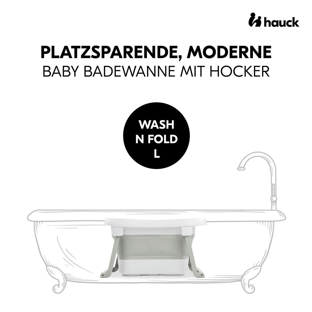BABYBADEWANNE Wash N Fold  - Salbeigrün/Weiß, Basics, Kunststoff (56/44/78cm) - Hauck