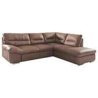 ECKSOFA Grau Echtleder Bettkasten, Schlaffunktion  - Chromfarben/Grau, Design, Leder/Metall (268/216cm) - Livetastic