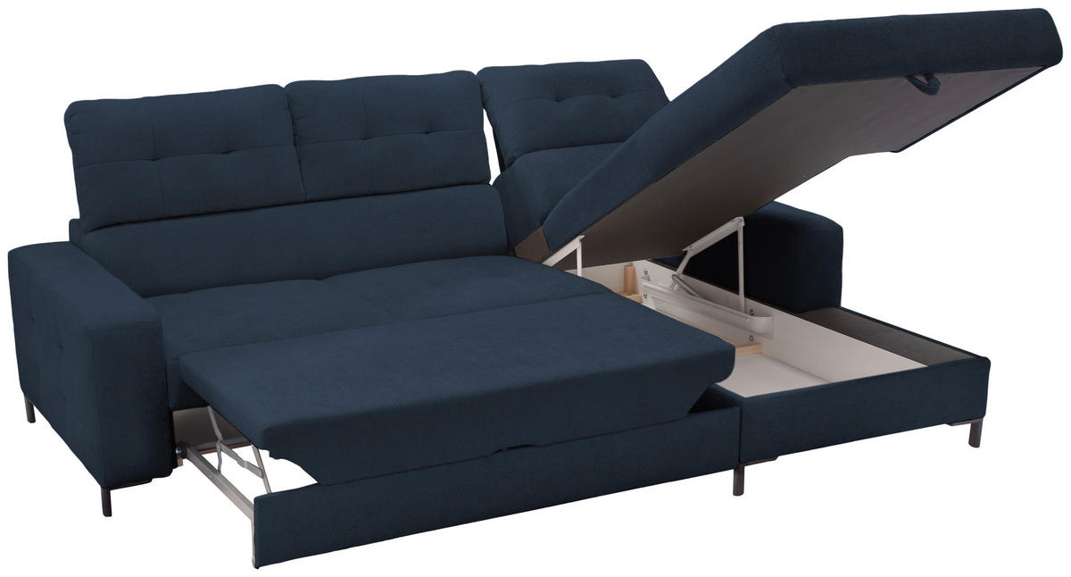 ECKSOFA in Struktur Dunkelblau  - Schwarz/Dunkelblau, Design, Textil/Metall (255/176cm) - Livetastic