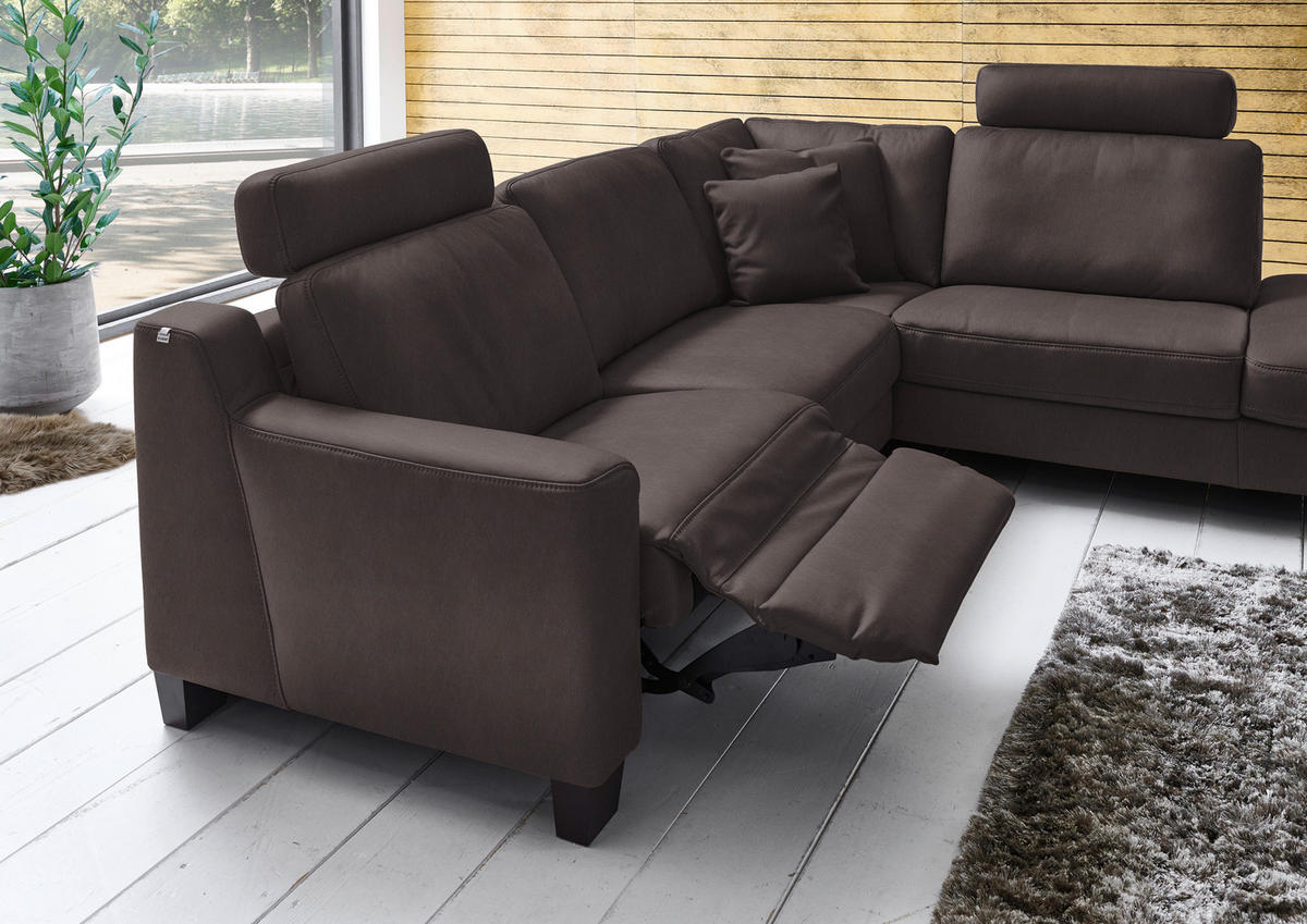 ECKSOFA in Echtleder  259/235 cm  - Eichefarben, Design, Leder/Holz (259/235cm) - Valdera