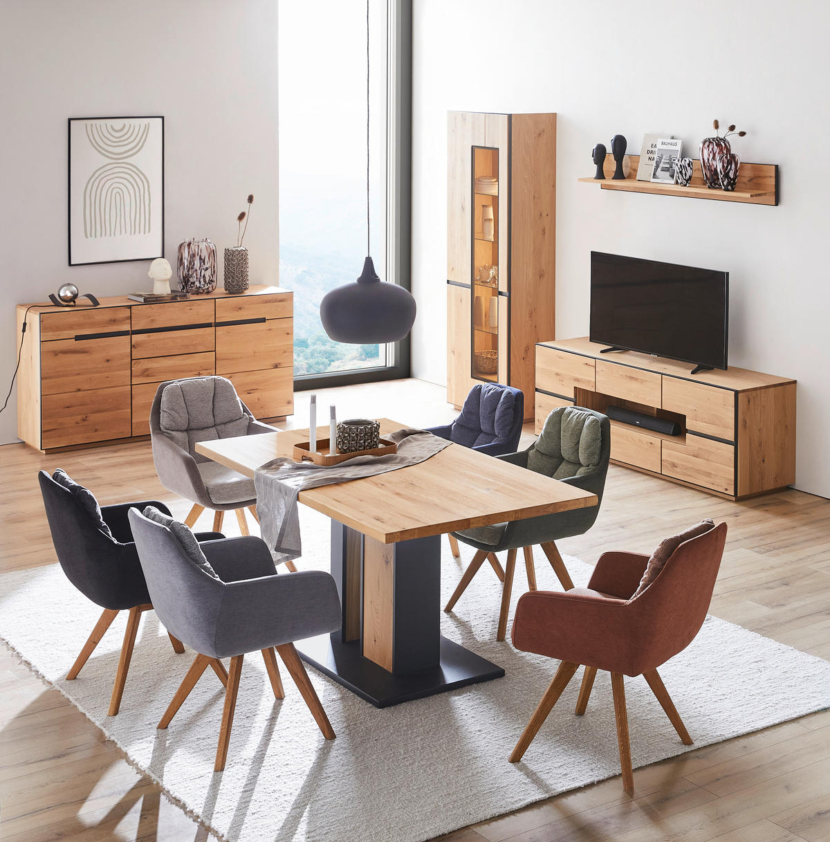 WOHNWAND  in 270/203/47 cm  - Anthrazit, Konventionell, Glas/Holz (270/203/47cm) - Linea Natura