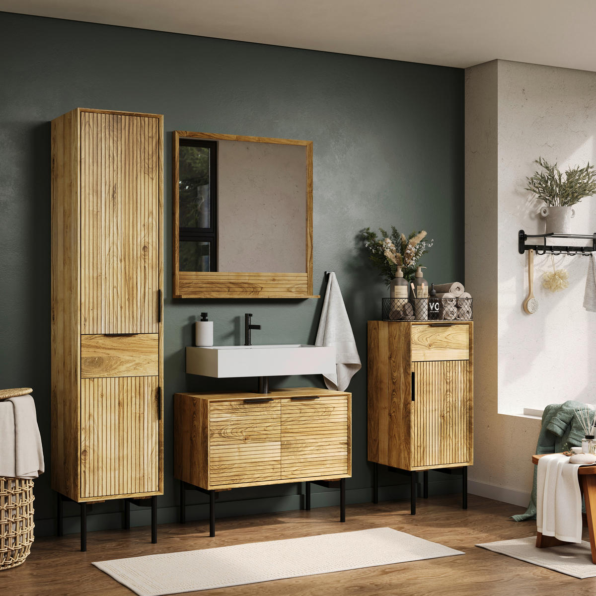 HOCHSCHRANK 41/200/42 cm  - Schwarz/Naturfarben, Natur, Holz/Metall (41/200/42cm) - Livetastic