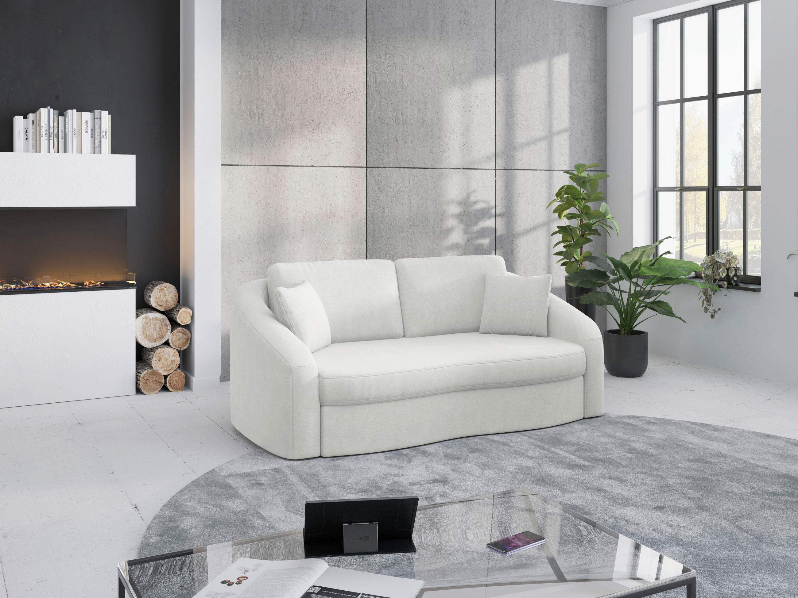 2,5-SITZER in Mikrofaser Weiss - Weiss/Schwarz, Modern, Kunststoff/Textil (196/88/107cm) - Sit & More