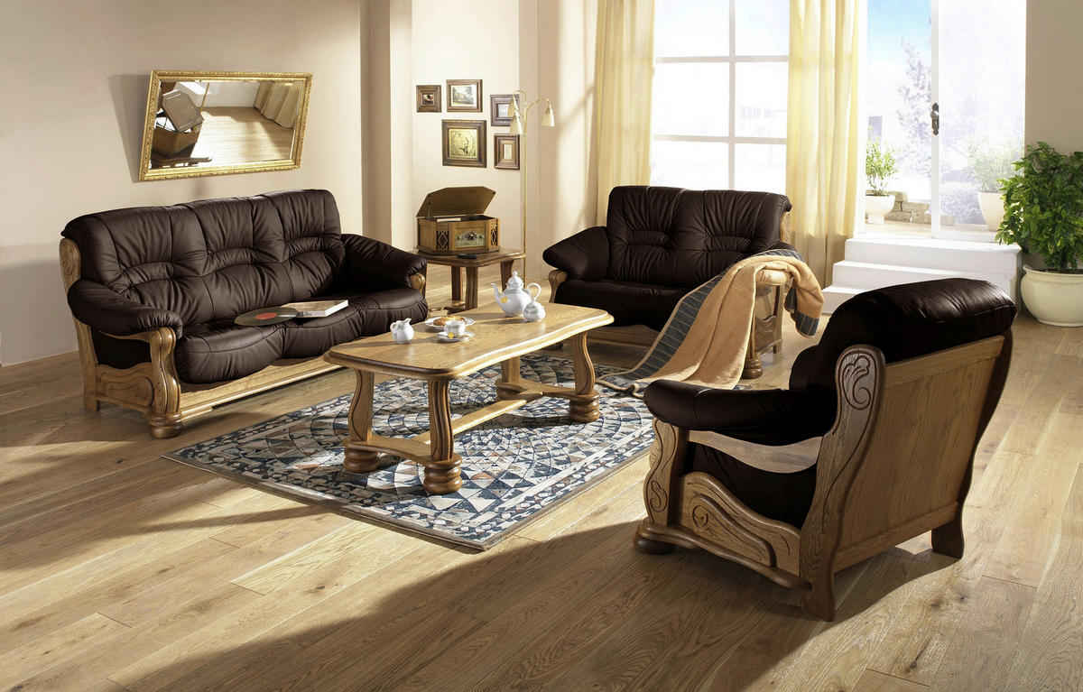 3-SITZER-SOFA in Echtleder Braun  - Eichefarben/Braun, LIFESTYLE, Leder/Holz (205/95/95cm) - Max Winzer