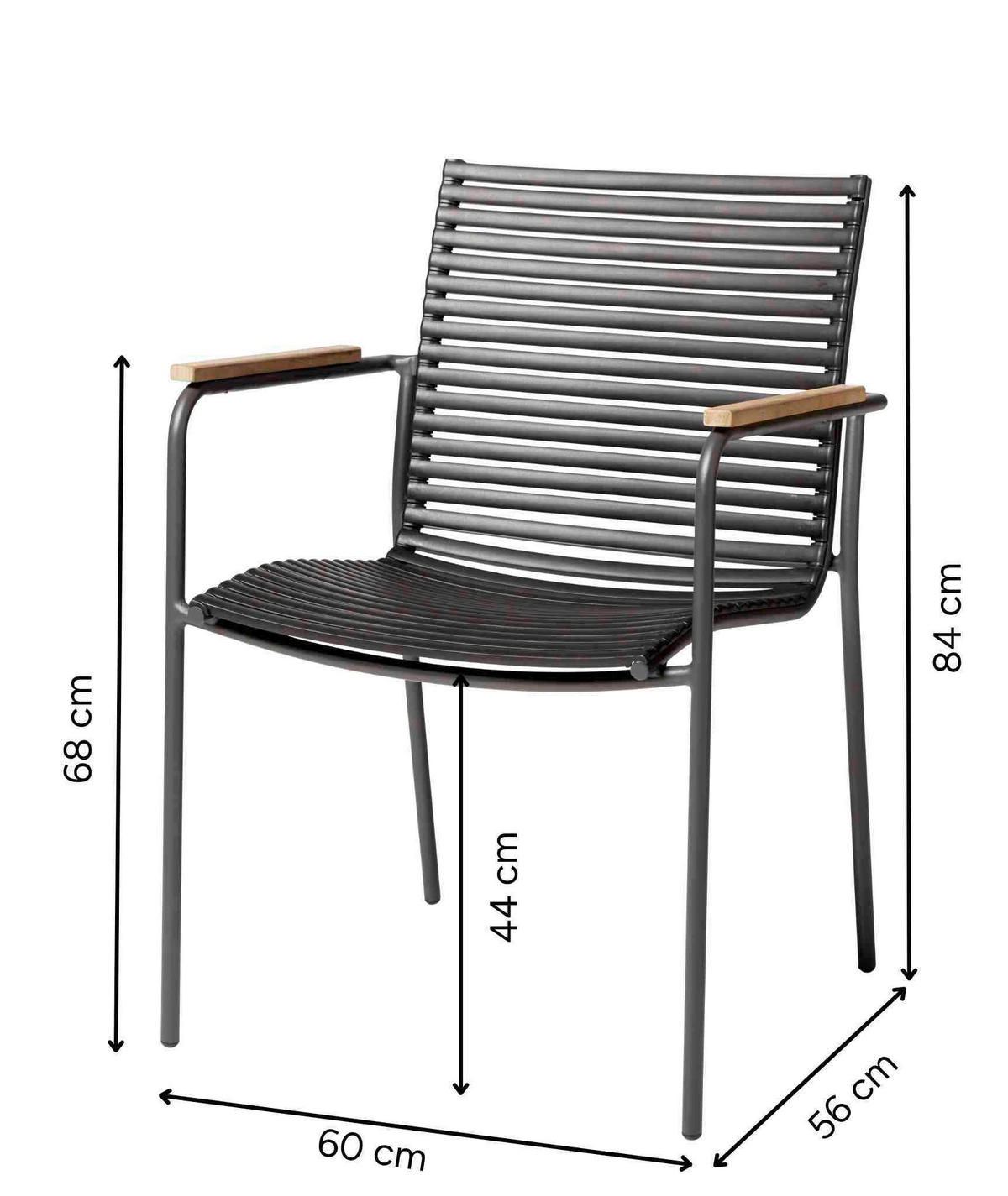 STAPELSTUHL Teakfarben, Schwarz, Anthrazit  - Anthrazit/Schwarz, KONVENTIONELL, Holz/Kunststoff (60/84/56cm) - Gardenson