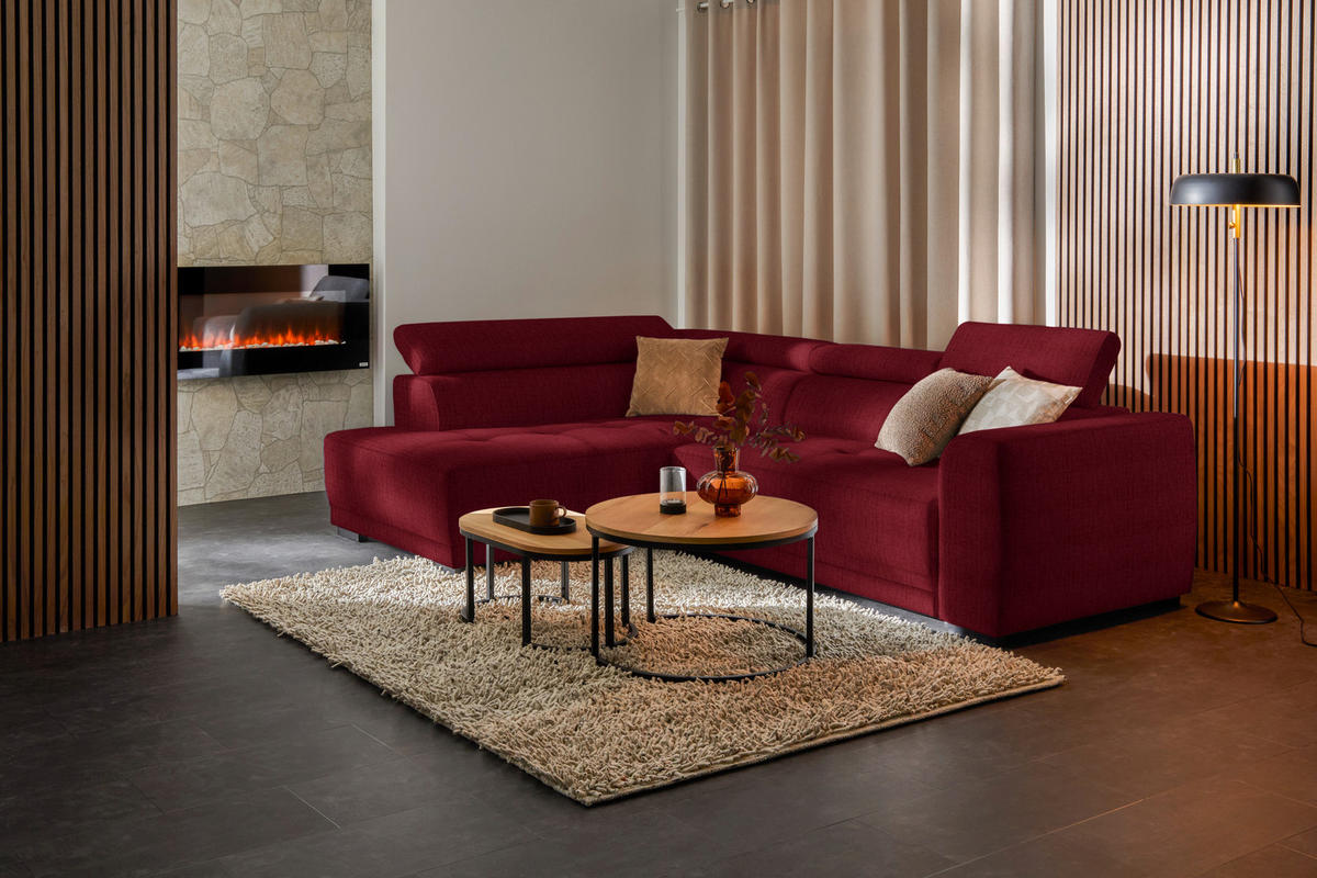 ECKSOFA in Chenille Rot  205/284 cm  - Rot/Schwarz, Design, Kunststoff/Textil (205/284cm) - Xora
