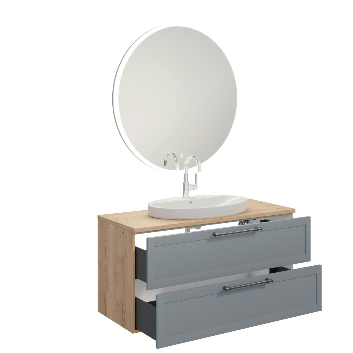 BADEZIMMER 3-teilig  in 120,3 cm  - Edelstahlfarben/Eichefarben, MODERN, Holzwerkstoff/Stein (120,3cm) - Celina Home
