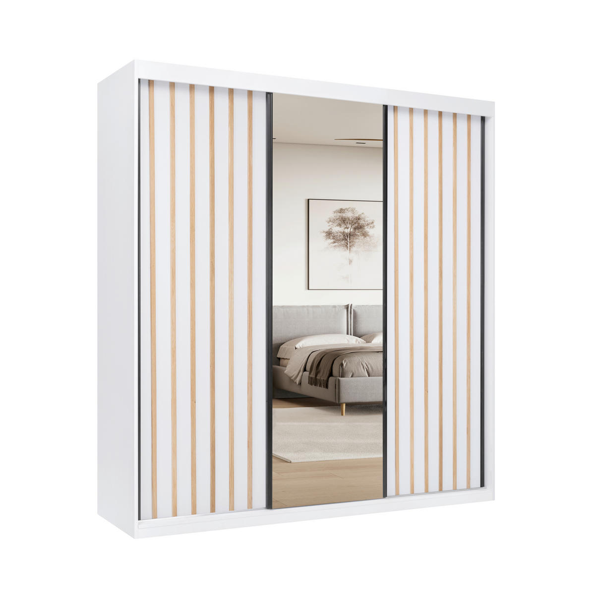 SKRIŇA S POSUVNÝMI DVERAMI, biela, 200/215/59,5 cm - čierna/biela, Modern, kov/kompozitné drevo (200/215/59,5cm) - P & B