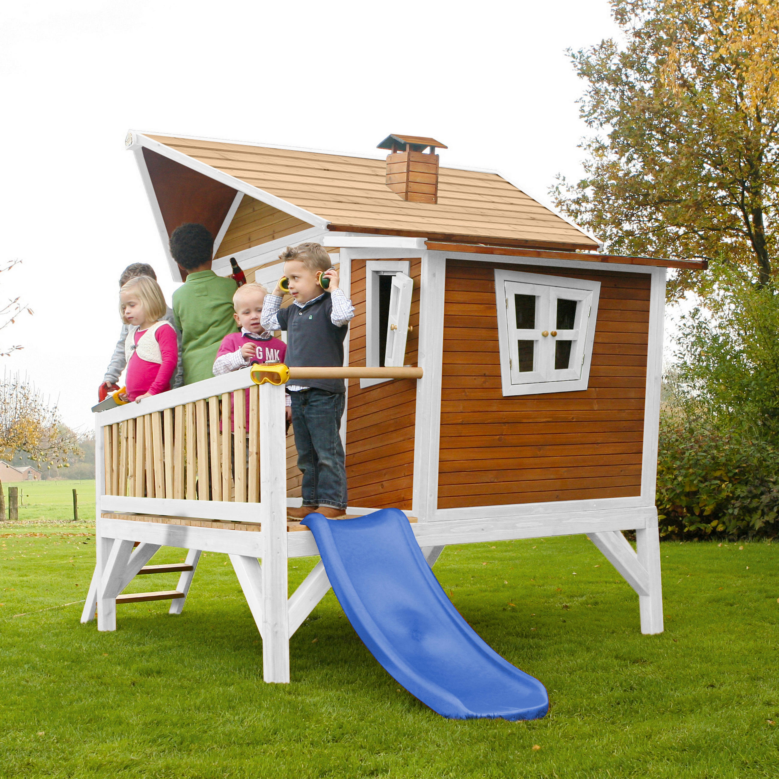 SPIELHAUS 123/12,8/152 cm  - Blau/Braun, KONVENTIONELL, Holz/Kunststoff (123/12,8/152cm) - Ambia Garden