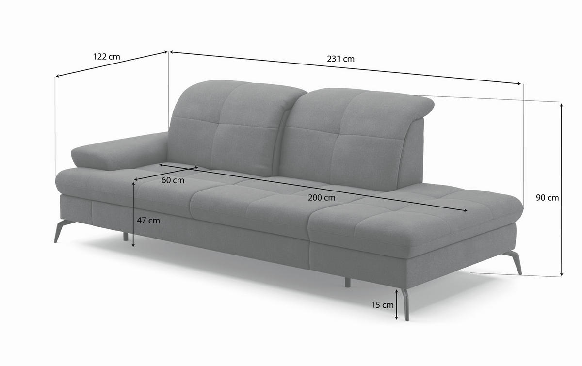 RÉCAMIERE in Flachgewebe Creme  - Creme/Schwarz, KONVENTIONELL, Textil/Metall (231/90/122cm) - Sit & More