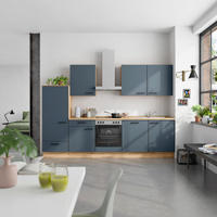 KÜCHENBLOCK Easytouch 300 cm  in Eichefarben, Dunkelblau  - Eichefarben/Schwarz, MODERN, Holzwerkstoff/Metall (300cm) - Nobilia