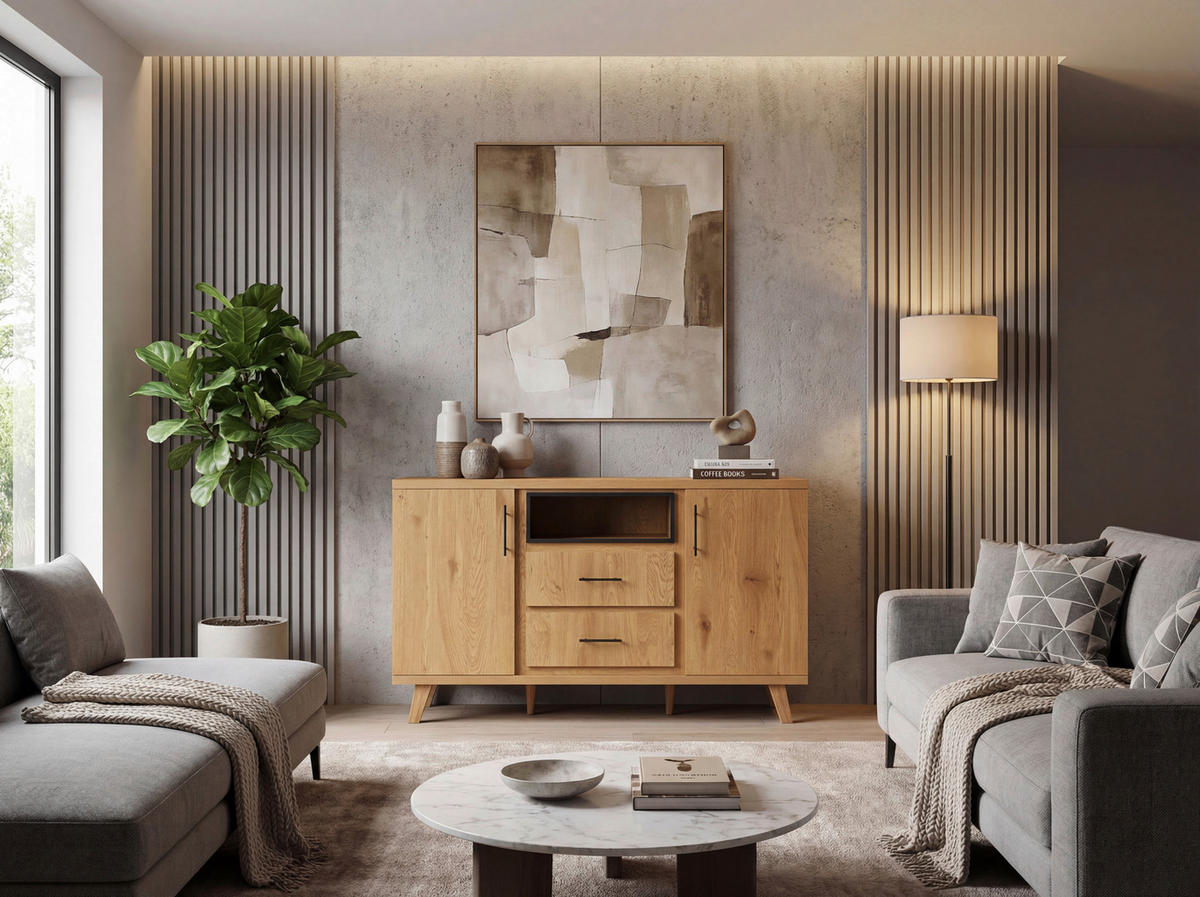 SIDEBOARD  150/95/40 cm  - Eichefarben/Schwarz, Design, Holz/Holzwerkstoff (150/95/40cm) - Livetastic