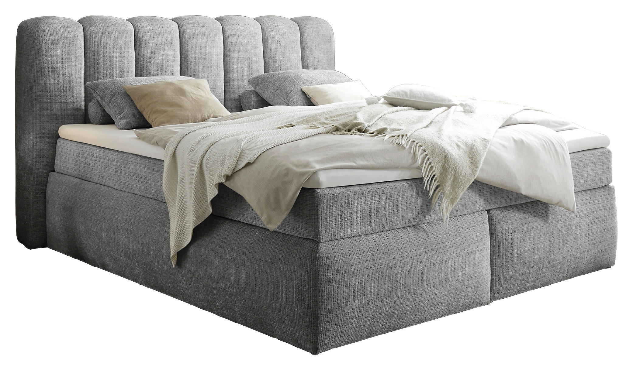 BOXSPRINGBETT 240/200 cm,  in Grau, gepolstertes Kopfteil, Topper, Matratzen, H3 + H4 = fest + sehr fest  - Schwarz/Grau, LIFESTYLE, Holzwerkstoff/Kunststoff (240/200cm) - Boxxx