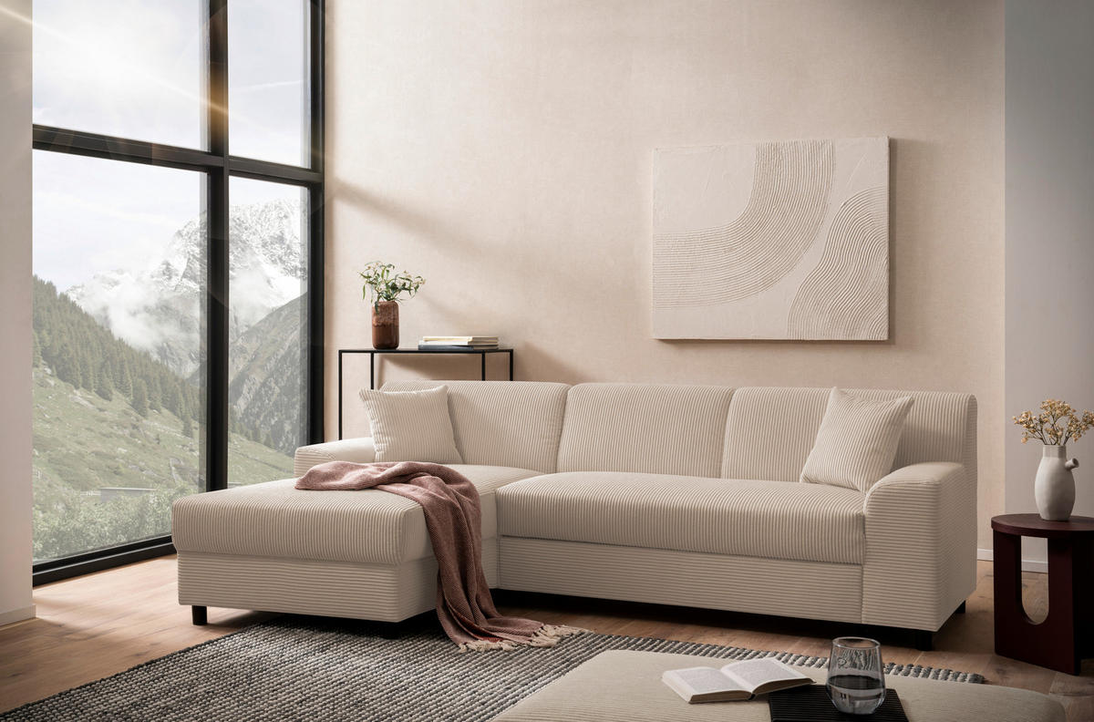 ECKSOFA CAPRI 2 Taupe Cord Zierkissen  - Taupe/Schwarz, Basics, Kunststoff/Textil (241/146cm) - MID.YOU