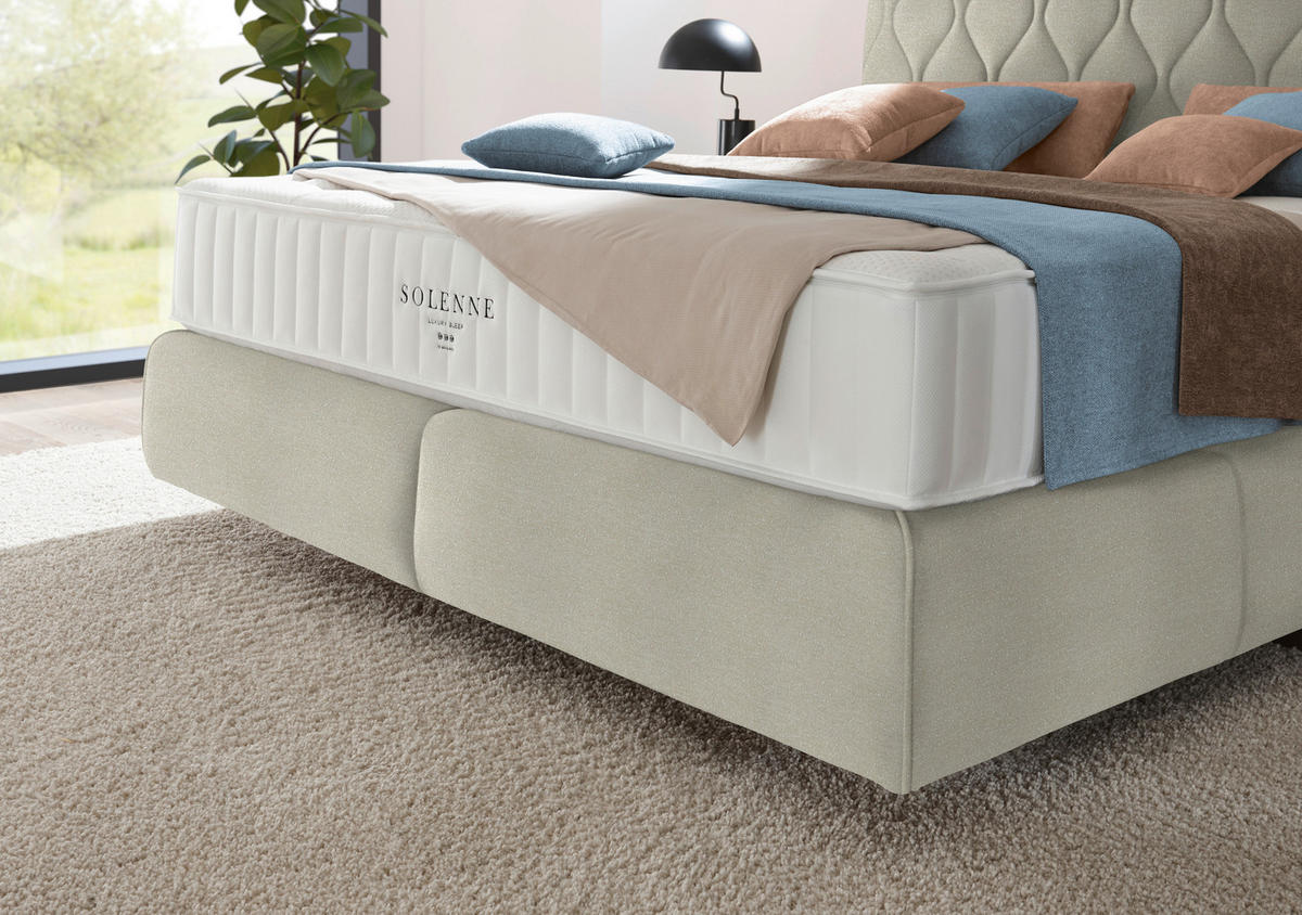 BOXSPRINGBETT 180/200 cm  in Elfenbein  - Elfenbein/Schwarz, Design, Kunststoff/Textil (180/200cm) - Johann Jakob