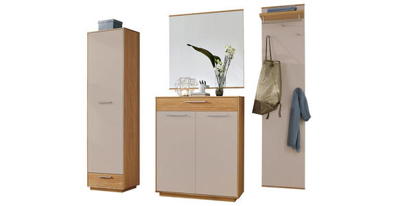 GARDEROBE 4-teilig  in 220/195/37 cm  - Taupe/Eichefarben, Design, Glas/Holz (220/195/37cm) - Novel