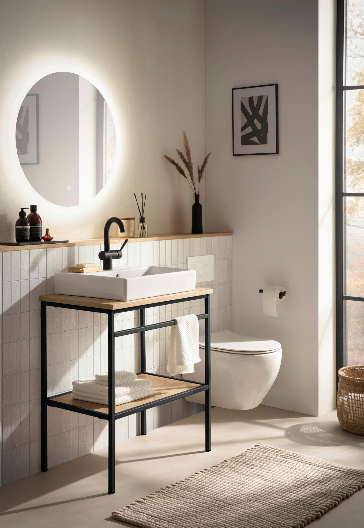 WASCHTISCHKOMBI 70 cm  - Eichefarben/Schwarz, KONVENTIONELL, Keramik/Holzwerkstoff (70cm)