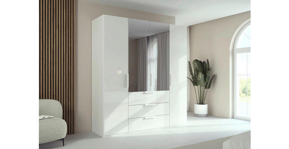 DREHTÜRENSCHRANK 201/235/61 cm,  in Weiß, 4-türig  - Weiß, Basics, Glas/Holzwerkstoff (201/235/61cm) - Novel
