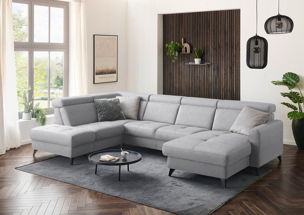 WOHNLANDSCHAFT Flachgewebe Silberfarben  - Silberfarben/Schwarz, Konventionell, Textil/Metall (215/333/174cm) - Beldomo System