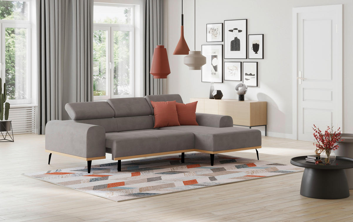ECKSOFA Grau Mikrofaser  - Schwarz/Grau, KONVENTIONELL, Textil/Metall (244/157cm) - Cotta
