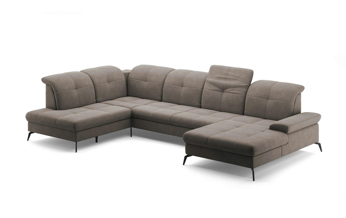 WOHNLANDSCHAFT in Flachgewebe Schlammfarben  - Schlammfarben/Schwarz, Konventionell, Textil/Metall (231/357/185cm) - Sit & More