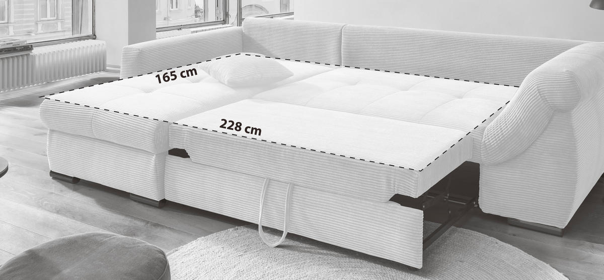 ECKSOFA in Cord Beige  - Beige/Schwarz, Modern, Holz/Textil (188/302cm) - MID.YOU