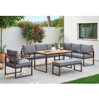 VRTNA GARNITURA   metal, plastika, tekstil  siva, prirodne boje, tamno siva    - siva/tamno siva, Moderno, metal/tekstil (250/187cm) - Ambia Garden