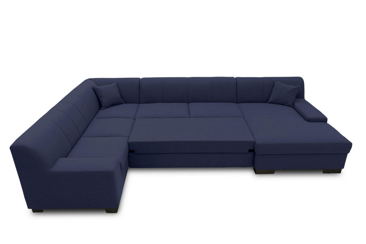 WOHNLANDSCHAFT Blau Webstoff  - Wengefarben/Blau, Design, Holz/Textil (212/328/153cm) - MID.YOU