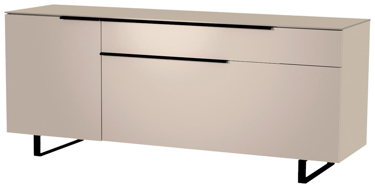 LOWBOARD Schwarz, Sandfarben  160/66/45 cm  - Sandfarben/Schwarz, Design, Glas/Holzwerkstoff (160/66/45cm) - Moderano
