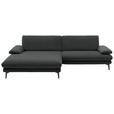 ECKSOFA  in Velours Anthrazit Rücken echt  184/284 cm  - Anthrazit/Schwarz, Design, Textil/Metall (184/284cm) - Dieter Knoll