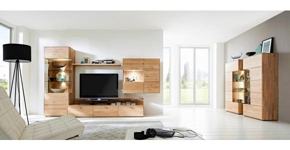 WOHNWAND Venturo  in Eichefarben  324,0/196/55 cm  - Edelstahlfarben/Eichefarben, KONVENTIONELL, Glas/Holz (324,0/196/55cm) - Valnatura