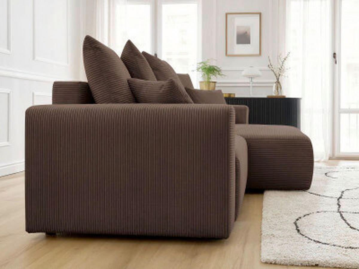 ECKSOFA Ottomane rechts  ATILLA Taupe Cord  - Taupe/Schwarz, MODERN, Kunststoff/Textil (244/149cm)