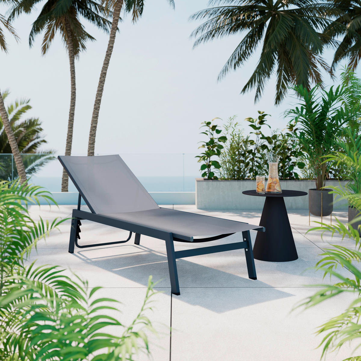 GARTENLIEGE 59/95/160 cm  - Anthrazit, MODERN, Textil/Metall (59/95/160cm) - Ambia Garden