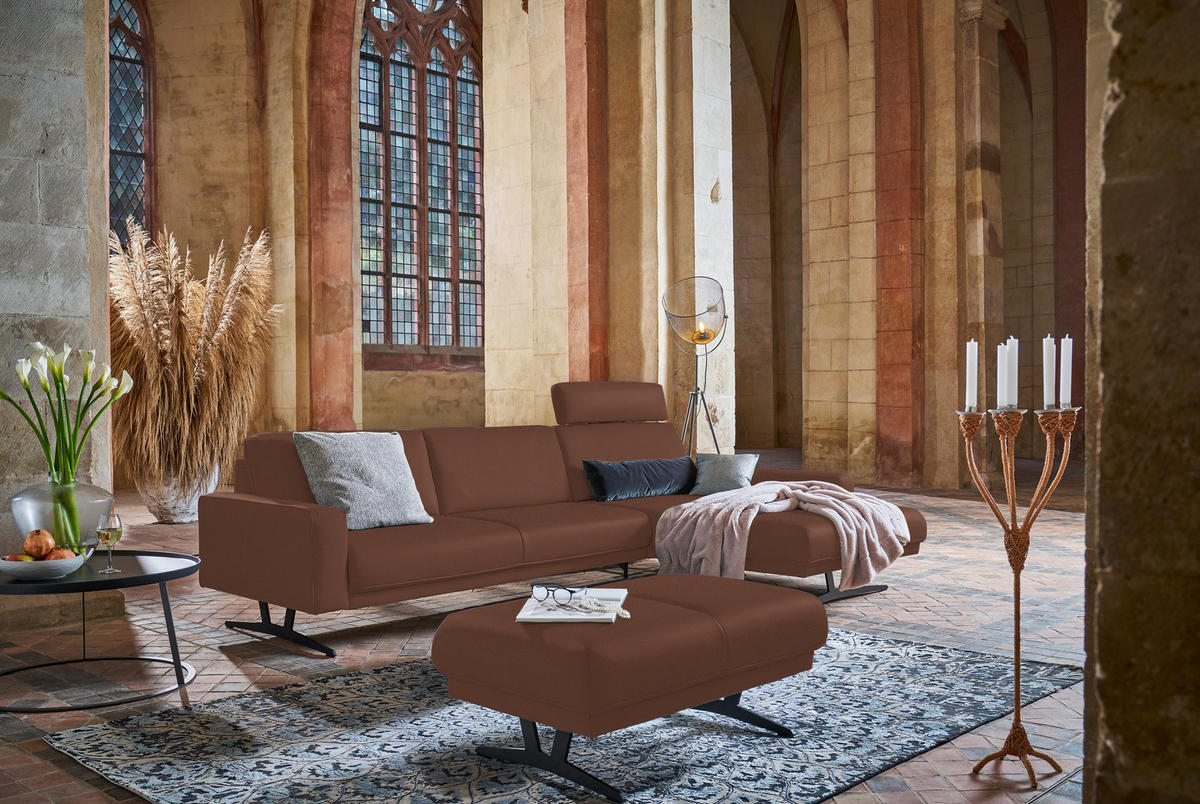 ECKSOFA in Echtleder Braun  324/179 cm  - Anthrazit/Braun, KONVENTIONELL, Leder/Metall (324/179cm) - Johann Jakob
