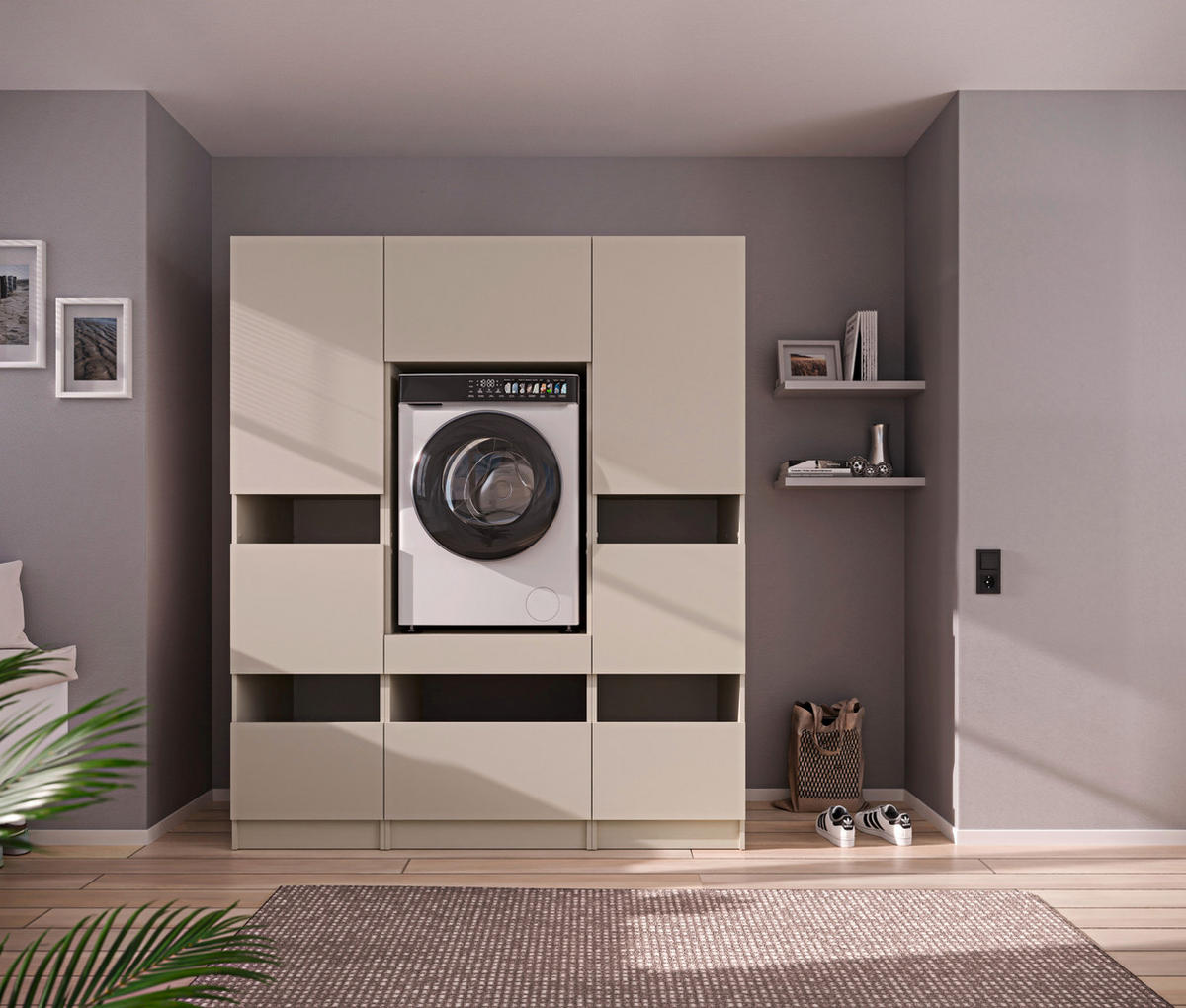 WASCHMASCHINENSCHRANK  68/200/68 cm  - Kaschmir/Schwarz, Design, Holzwerkstoff/Metall (68/200/68cm) - Milino