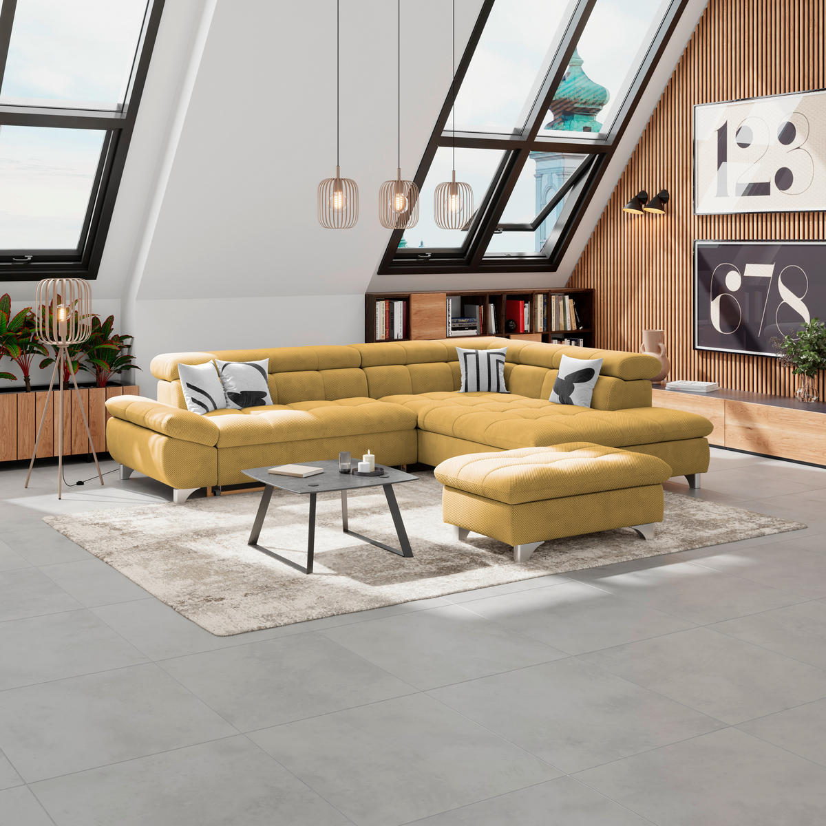 HOCKER Chenille Senfgelb  - Chromfarben/Senfgelb, KONVENTIONELL, Textil/Metall (108/46/108cm) - Livetastic