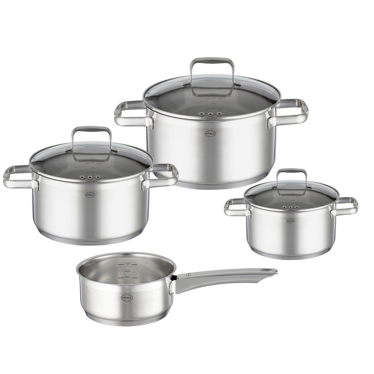 KOCHTOPFSET 4-teilig  - Edelstahlfarben, Basics (31/53/23cm) - Rösle