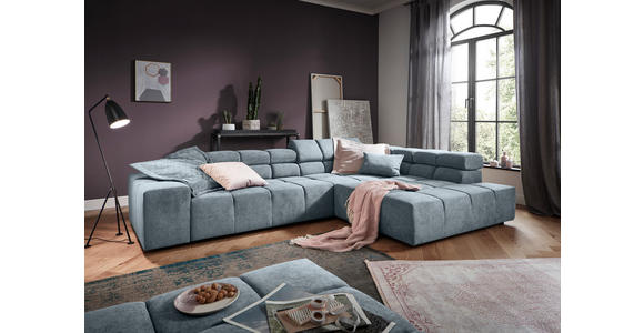 ECKSOFA Hellblau Velours  - Schwarz/Grau, Design, Kunststoff/Textil (317/213cm) - Hom`in