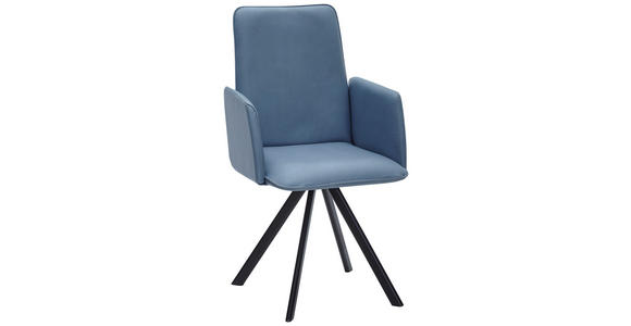 ARMLEHNSTUHL in Eisen beschichtet - Schwarz/Hellblau, Design, Textil/Metall (52/92/60cm) - Cantus