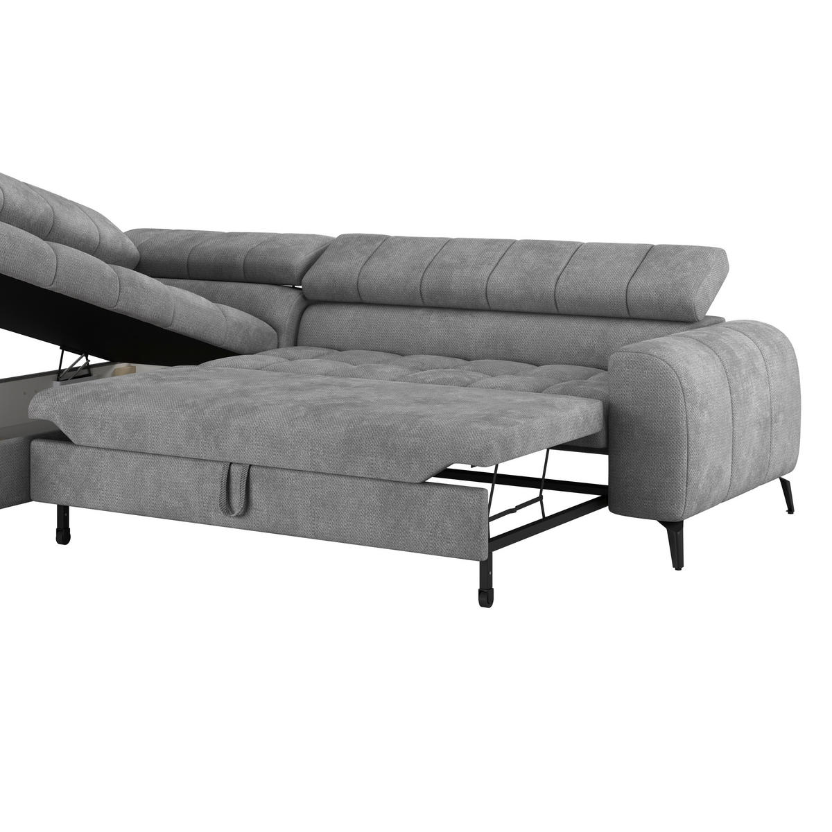 ECKSOFA Hellgrau  - Hellgrau/Schwarz, Trend, Kunststoff/Textil (203/261cm) - Livetastic