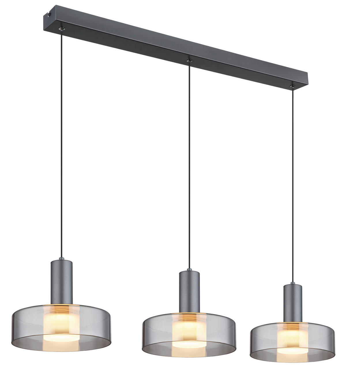 LED-HÄNGELEUCHTE 90/22/150 cm  - Schwarz/Grau, Design, Glas/Kunststoff (90/22/150cm) - Globo